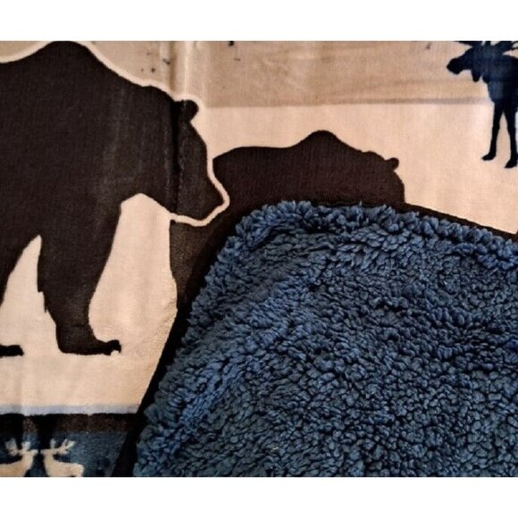 New Blue Lodge Rustic Moose Plush Fleece Throw Gift Blanket Sherpa Bear Forest - Picture 3 of 4